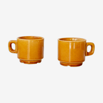 Pair of ochre yellow coffee cups