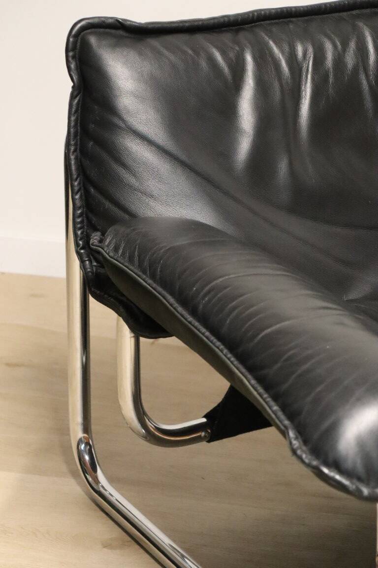 Vintage armchair by Johan Bertil Häggström for Ikéa in leather and chrome metal, 1970s