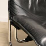 Vintage armchair by Johan Bertil Häggström for Ikéa in leather and chrome metal, 1970s