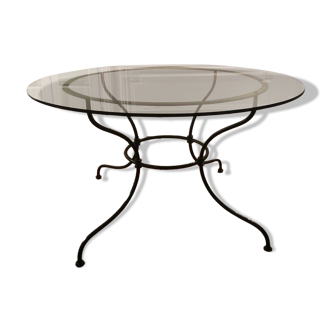 Wrought iron and glass dining table