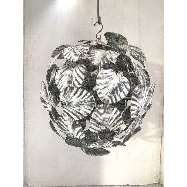 Contemporary brunito end white leaves sphere suspension pendant