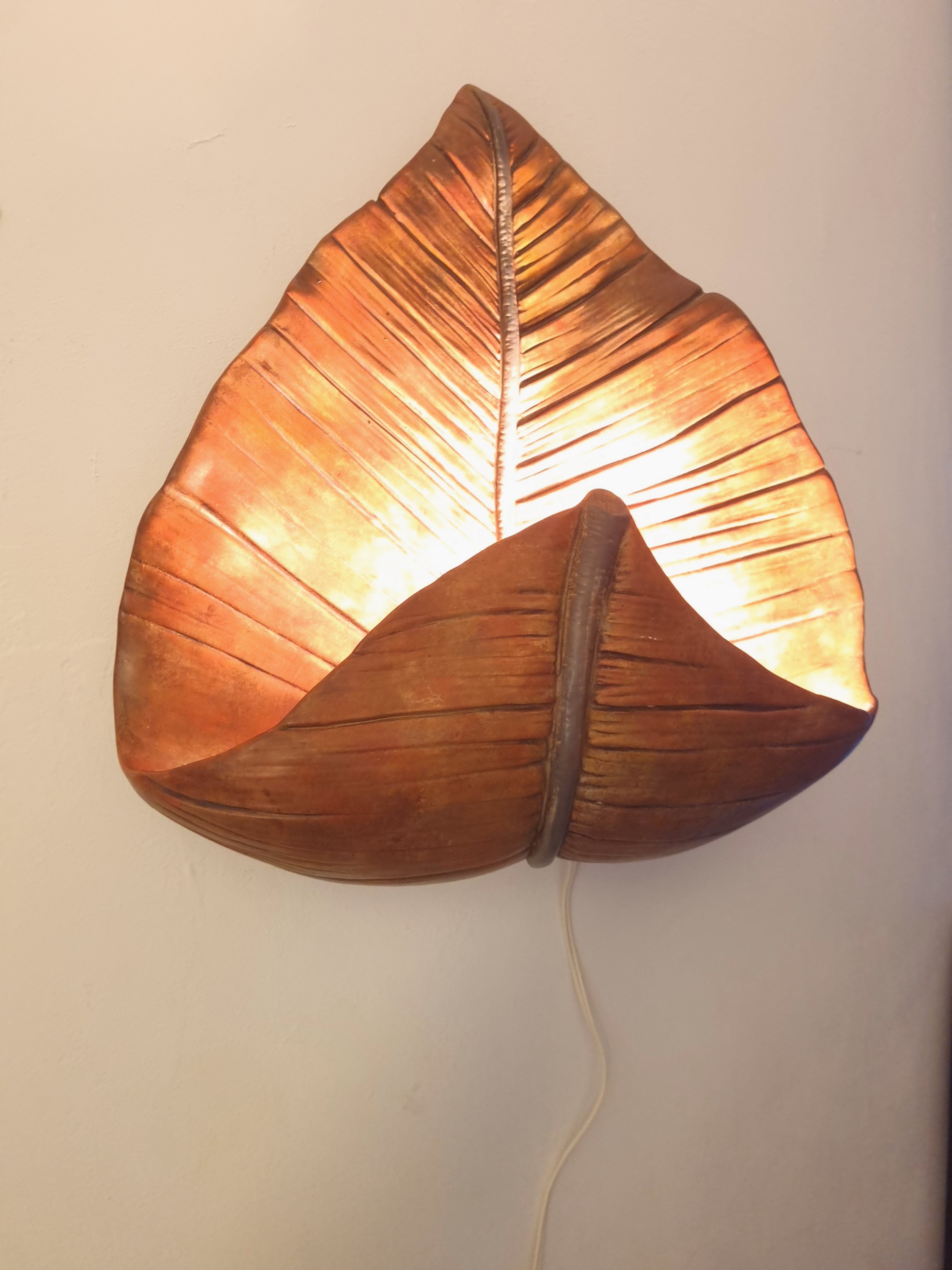 Mid-Century ceramic earthenware sconce, palm leaf shaped