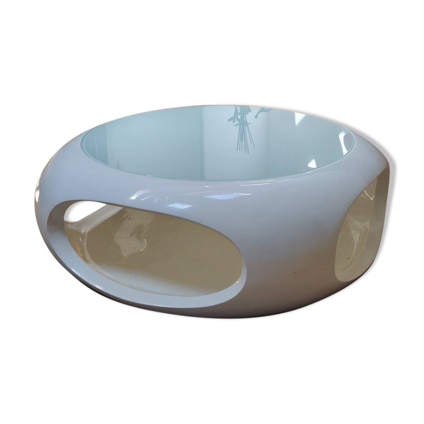 Vintage Space Age coffee table 1970 - White design, blue glass, plastic