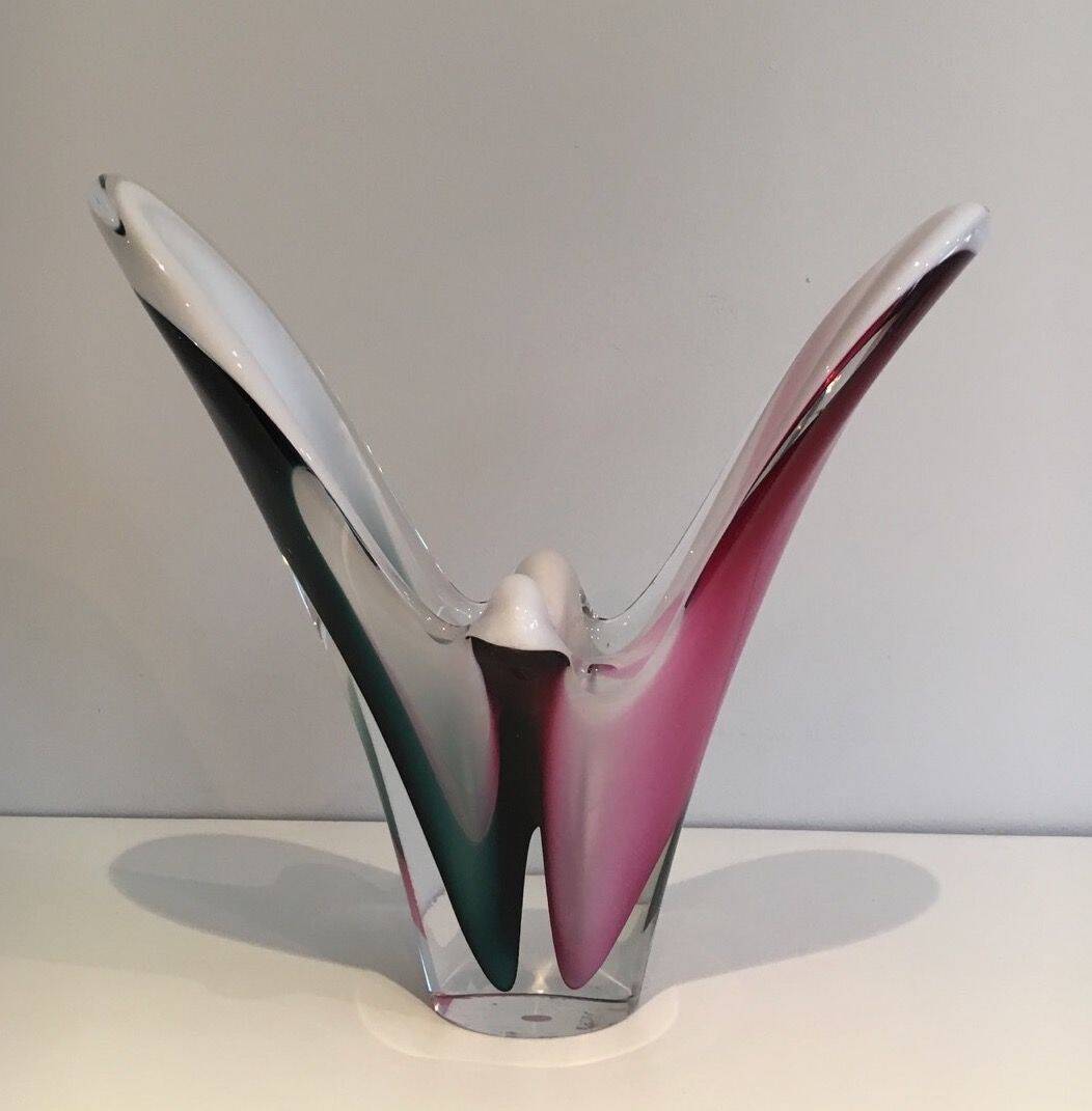 Multicoloured shell glass vase signed Flygsfors, 1956