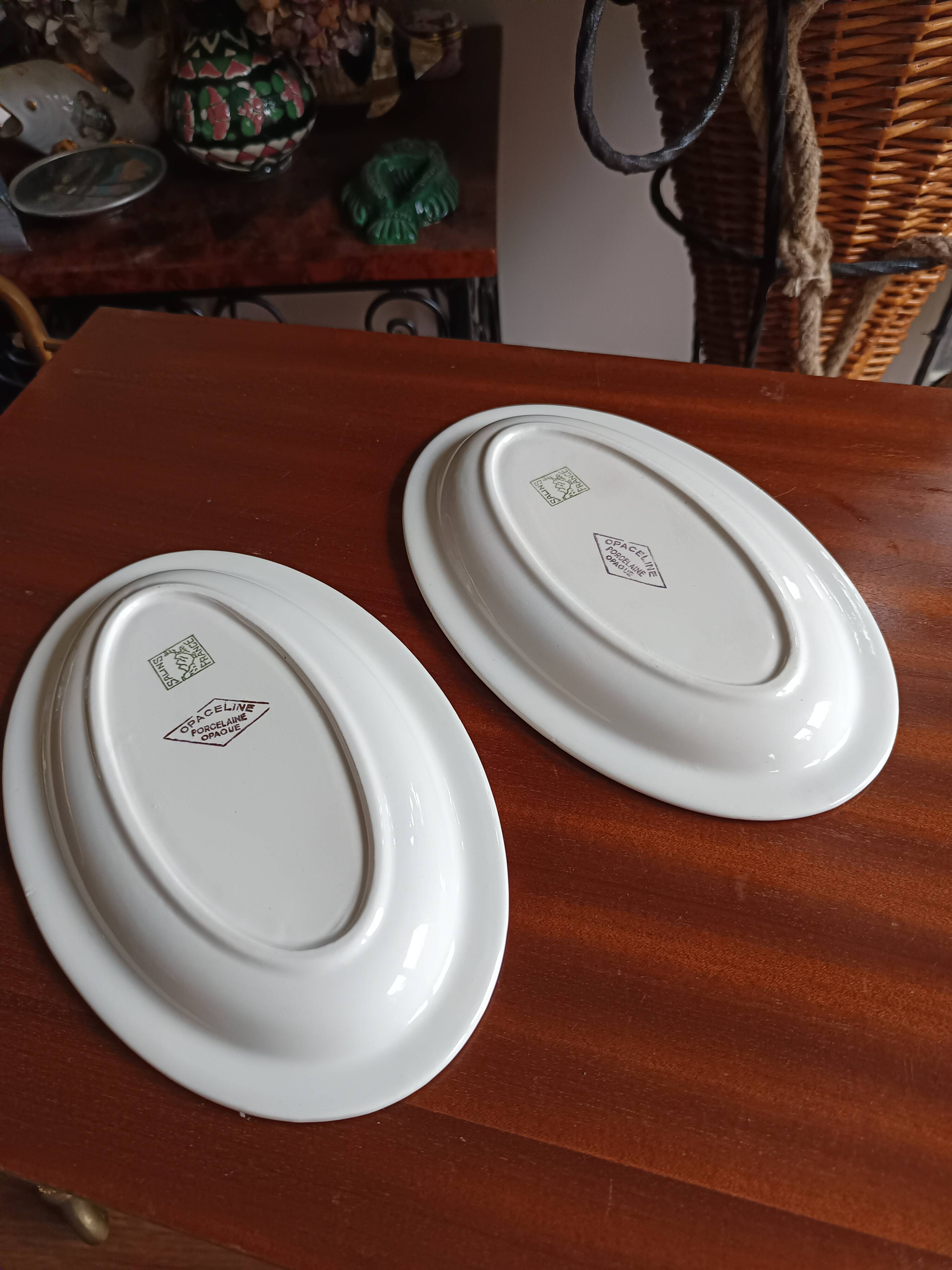 Vegetable dish with 2 platters and 2 small dishes, Salins earthenware, pale green Opaceline