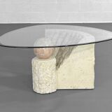 Vintage freeform stone marquetry coffee table, 1980s