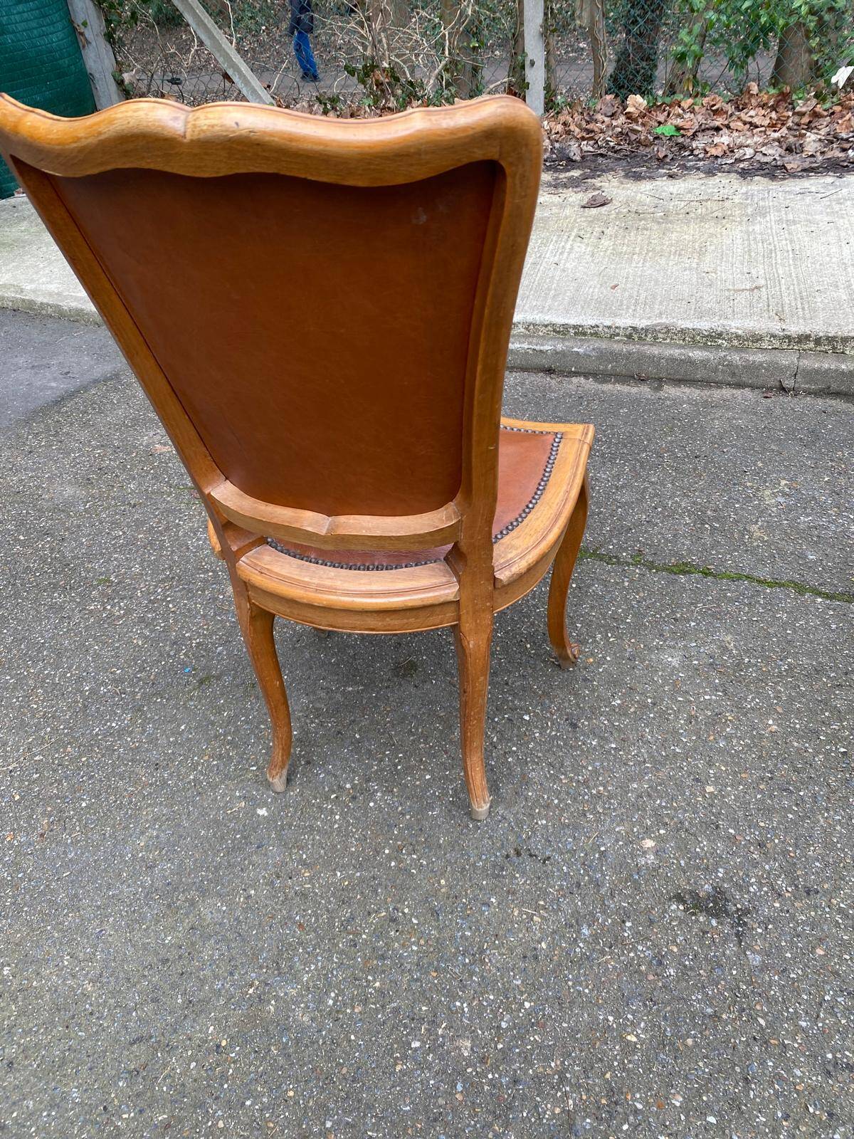 6 solid wood and leather chairs in Louis XV style