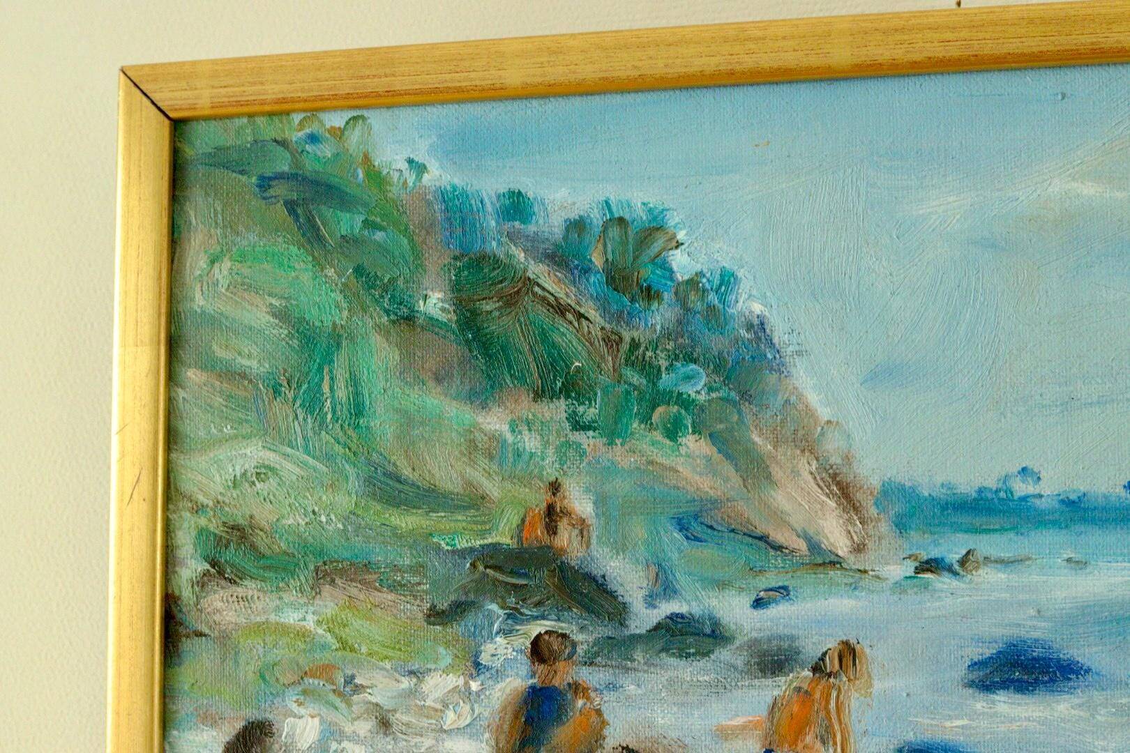 Vintage European oil on canvas – "Beach Scene"