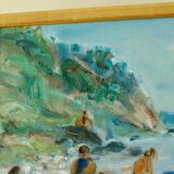 Vintage European oil on canvas – "Beach Scene"