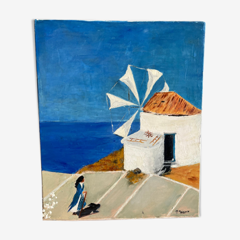 Oil on canvas "windmill" M. Pigeaux