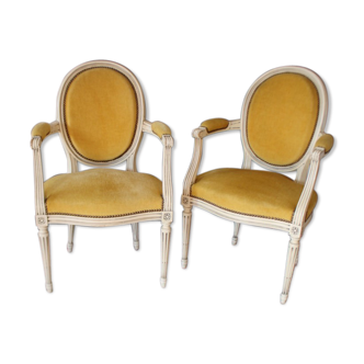 Pair of armchairs convertibles medallions style Louis XVI