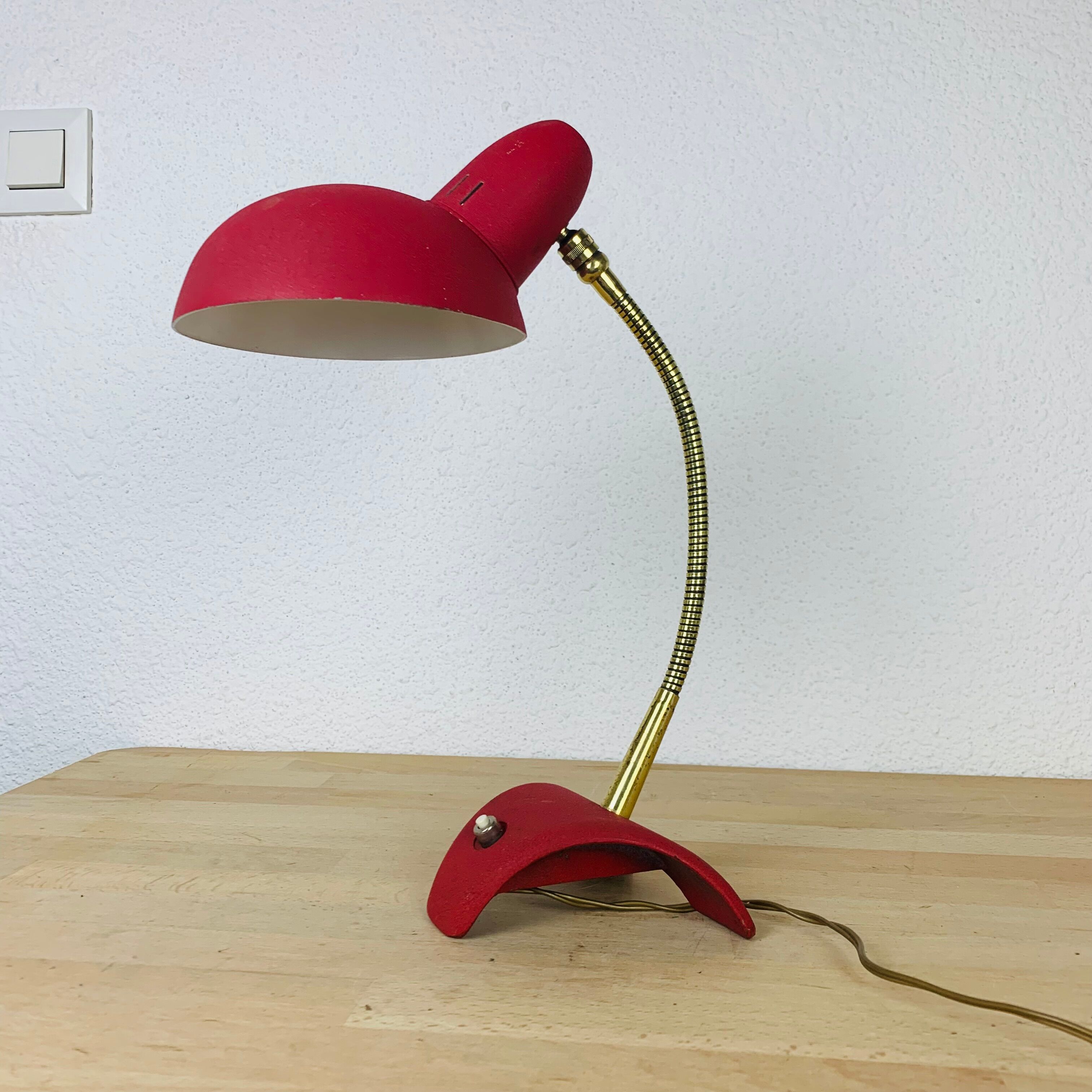 Pair of metal and brass lamps 50s Jean Boris Lacroix