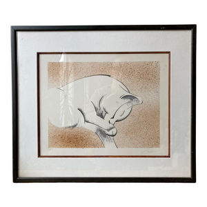 Lithographie chat qui dort épreuve