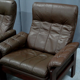 Pair of armchairs and ottoman in leather, 1970