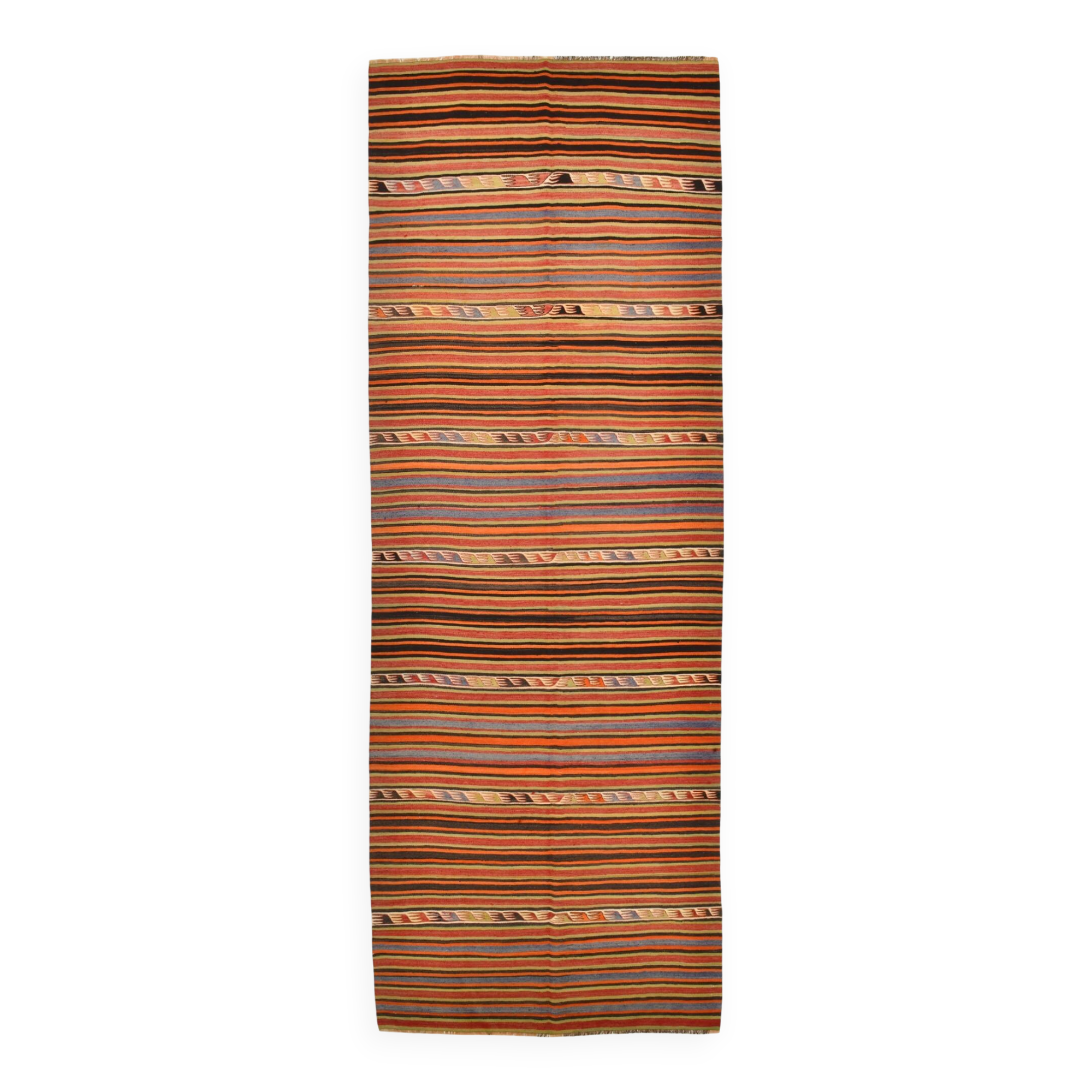 5x14 Kilim Runner Rug, 145x410Cm Pumpkin Orange Runner