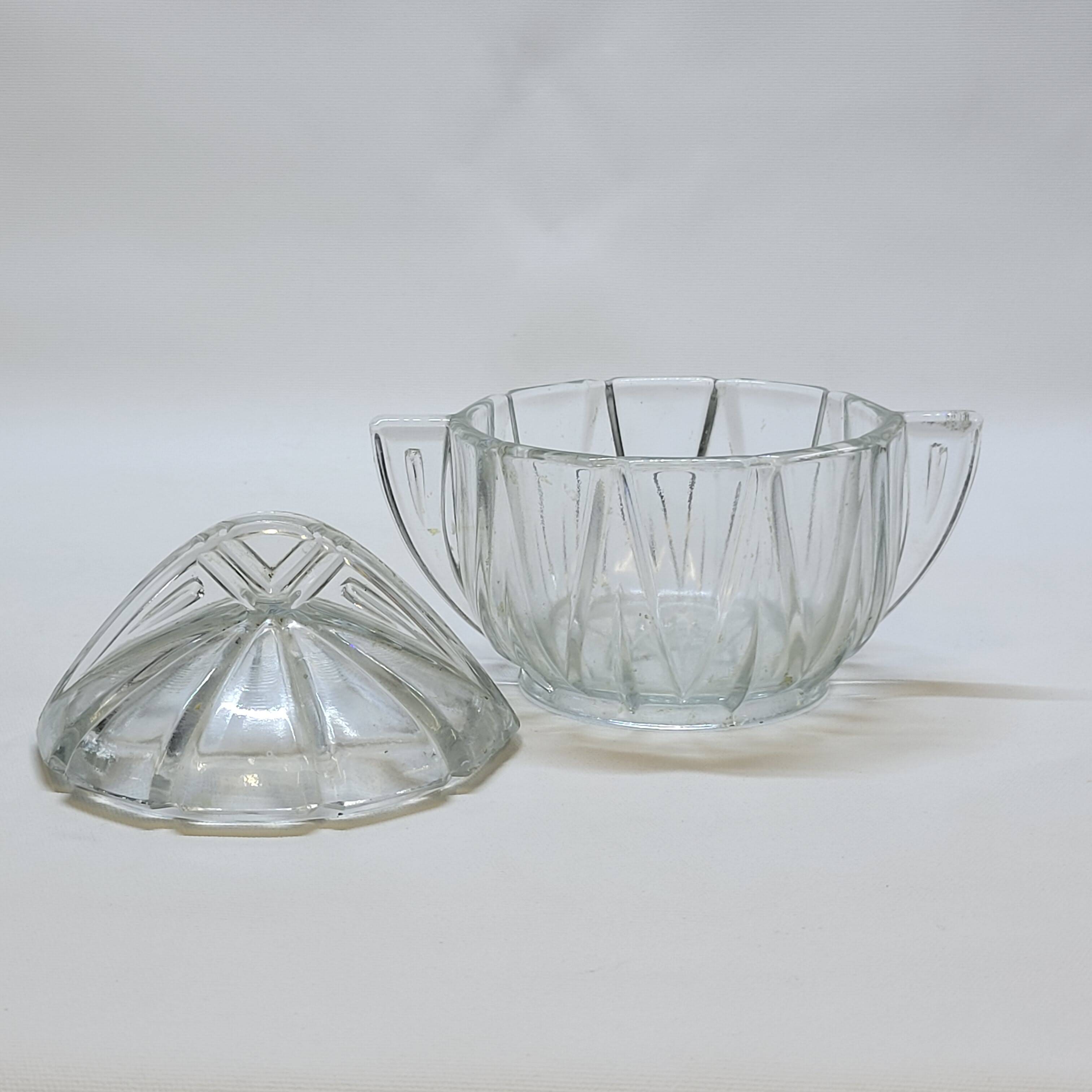 Art deco sugar bowl in molded pressed glass