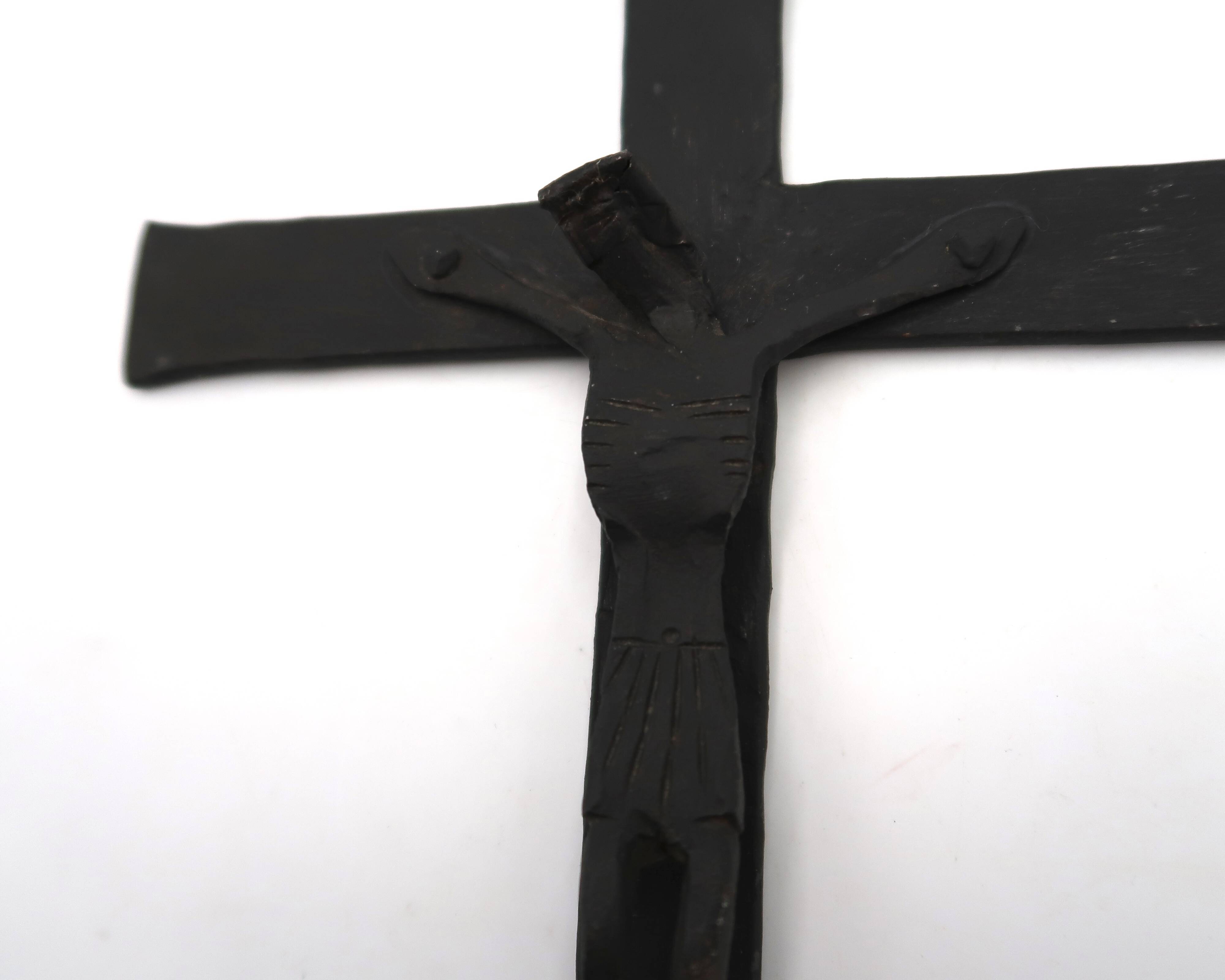 Wrought iron wall crucifix in the style of Jean Touret Marolles, 1950s