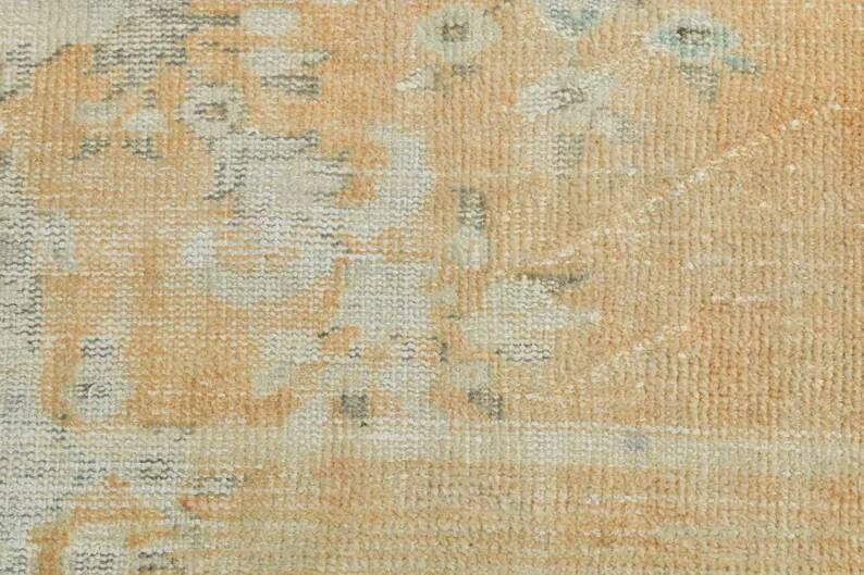7x10 Vintage Turkish Rug, Orange Beige Floral Rug, Faded Wool Cotton Area Rug