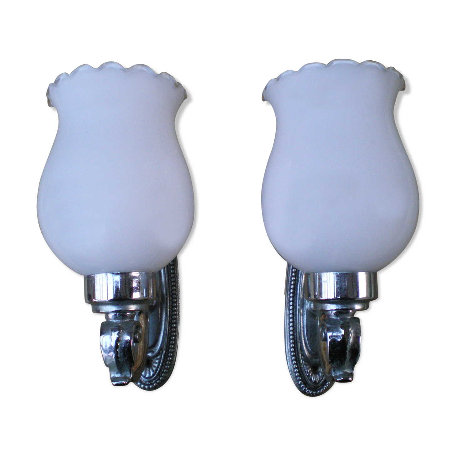Pair of wall light chrome metal and opaline