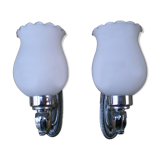 Pair of wall light chrome metal and opaline