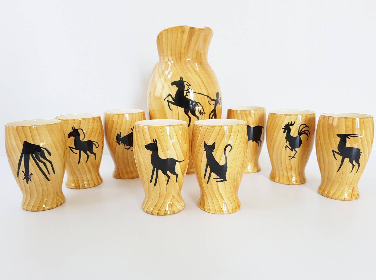 Service a orangeade grandjean jourdan vallauris ceramic faux-wood 1950 vi