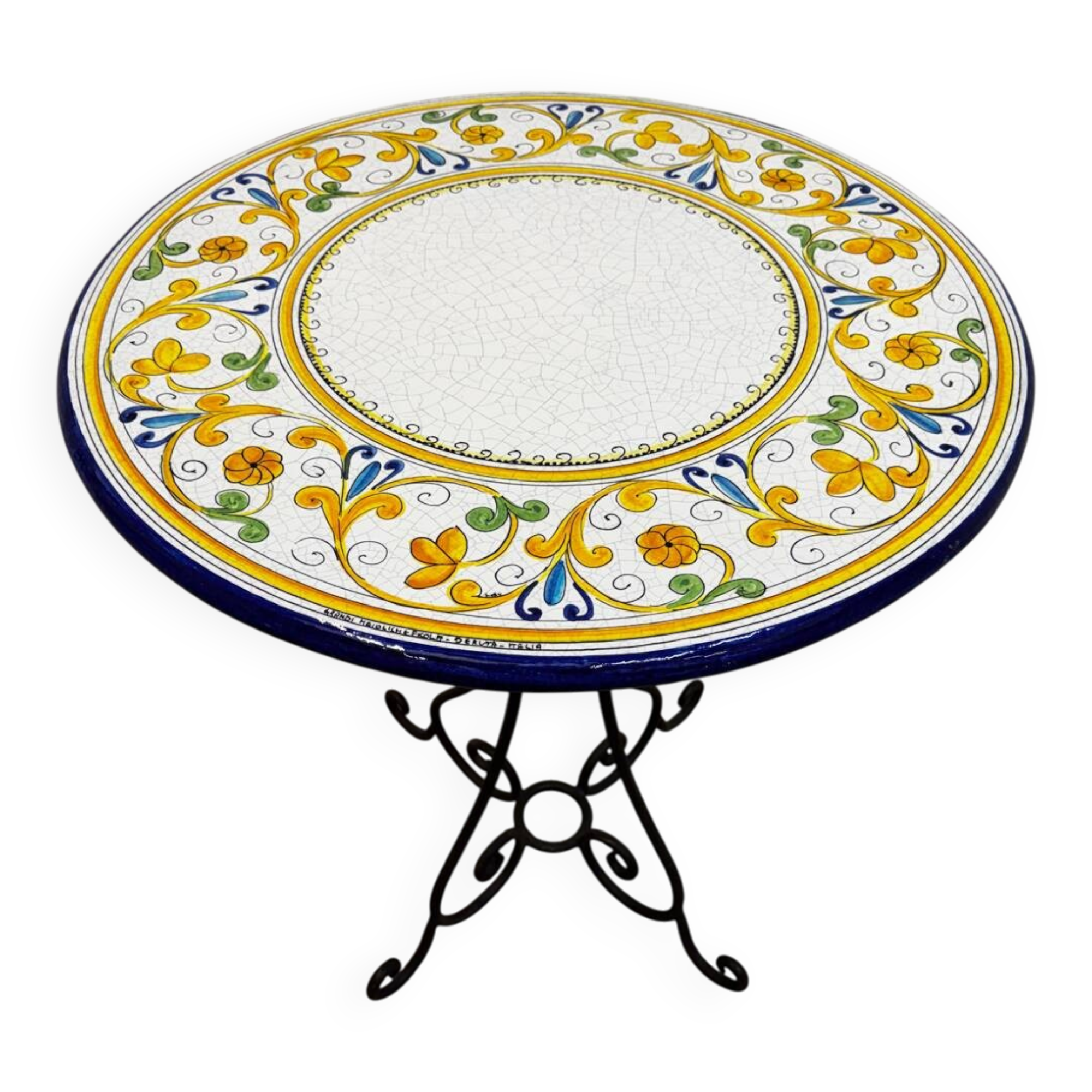 Outdoor table signed Grandi Maioliche Ficola hand-painted Italy