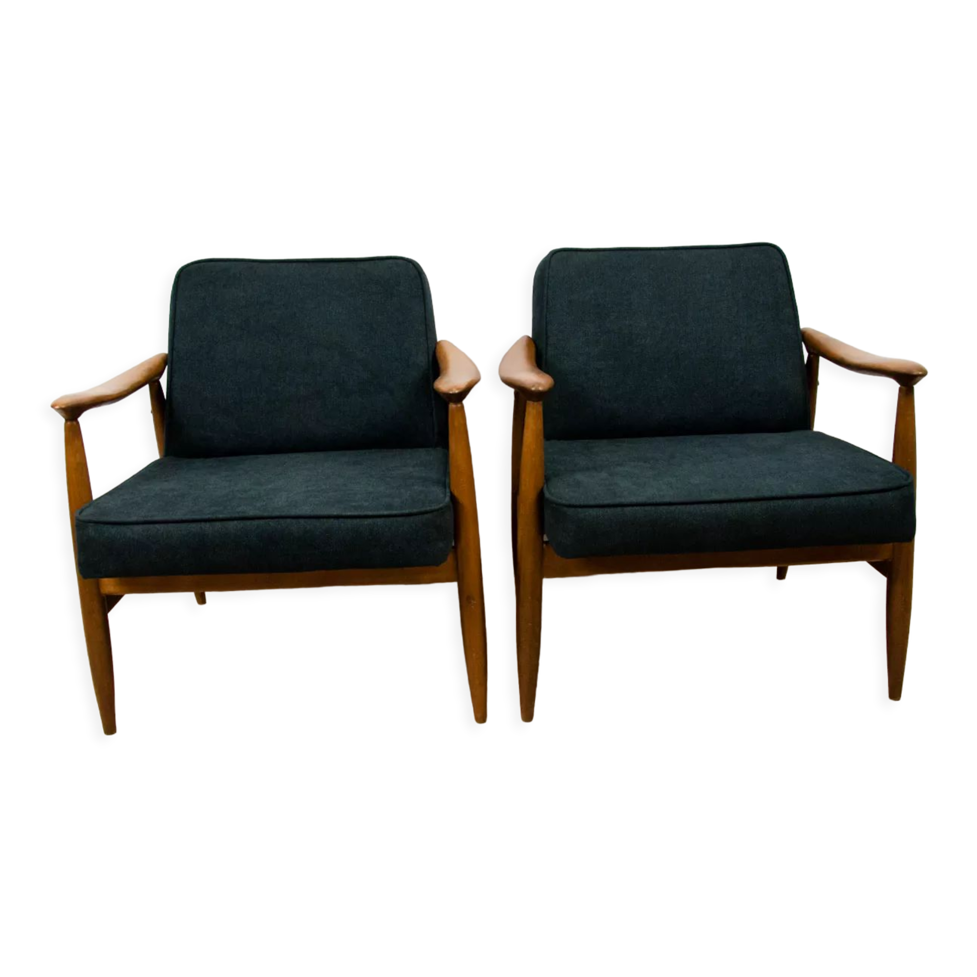 GFM-87 Beech and Fabric Armchairs by Juliusz Kędziorek for Gościcińskie Fabryki Mebli, 1960s, Set of