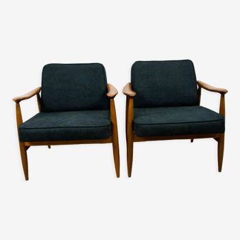 GFM-87 Beech and Fabric Armchairs by Juliusz Kędziorek for Gościcińskie Fabryki Mebli, 1960s, Set of