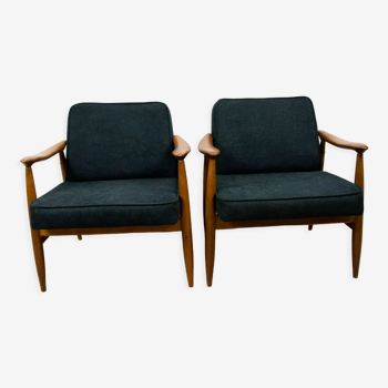 Paire de fauteuils GFM-87 en hêtre et tissu par Juliusz Kędziorek pour Gościcińskie Fabryki Mebli, années 1960
