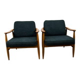 GFM-87 Beech and Fabric Armchairs by Juliusz Kędziorek for Gościcińskie Fabryki Mebli, 1960s, Set of
