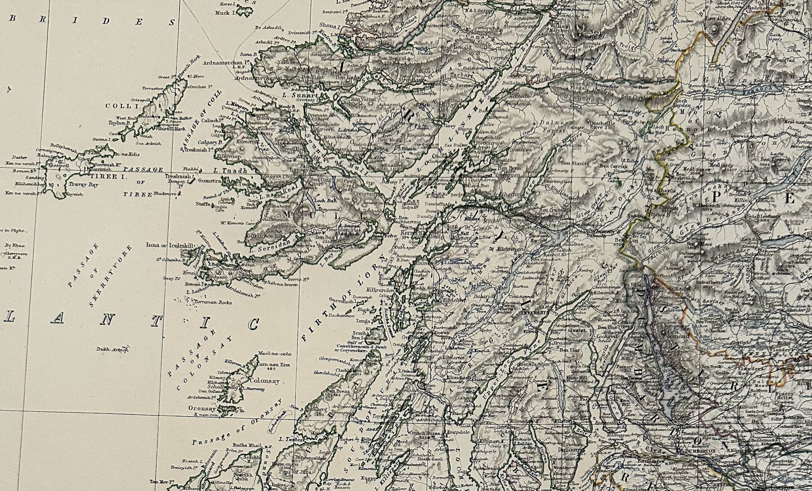 Map of Southern Scotland c1869 Keith Johnston Royal Atlas Hand coloured map