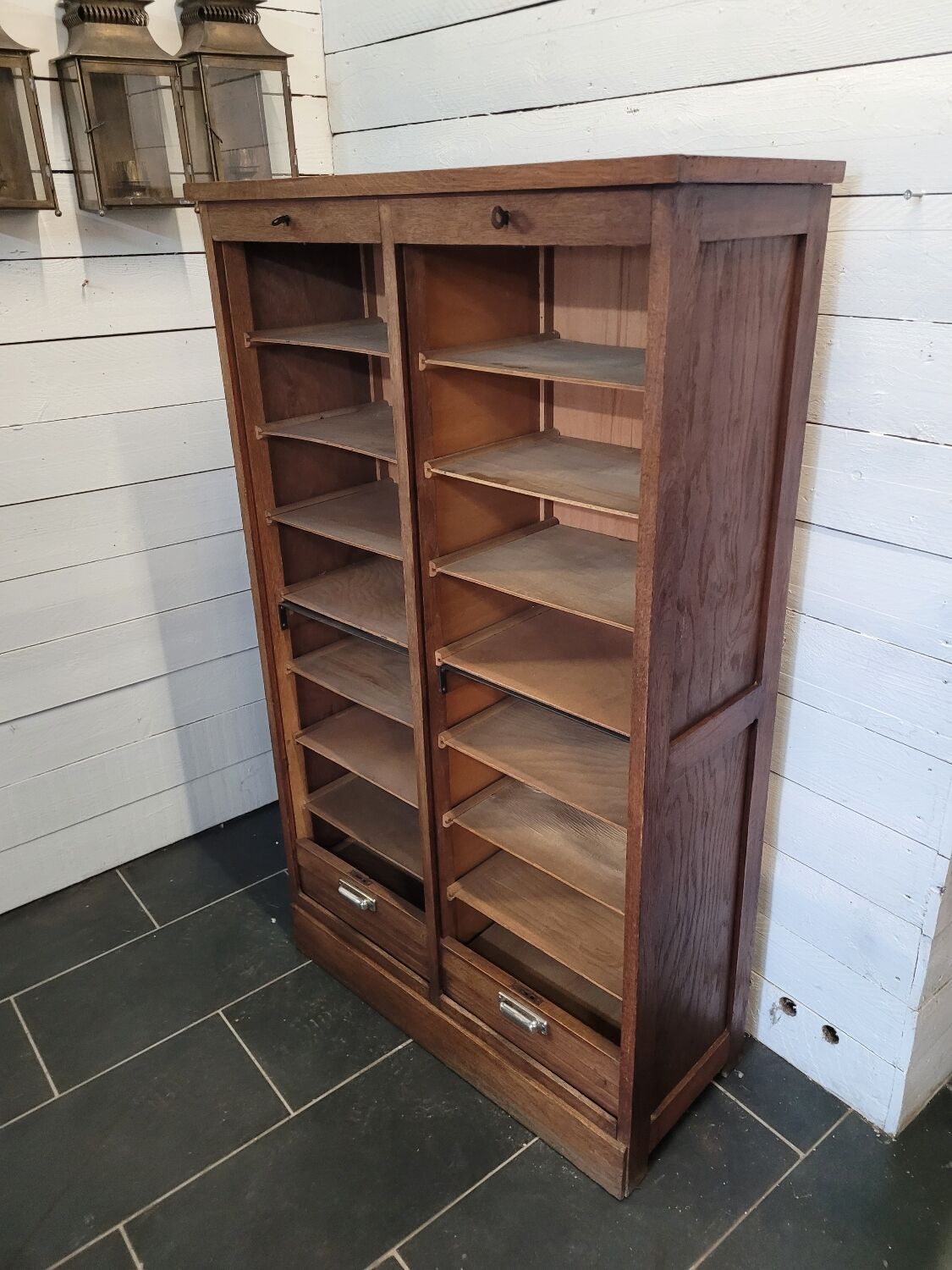 Double oak curtain file cabinet