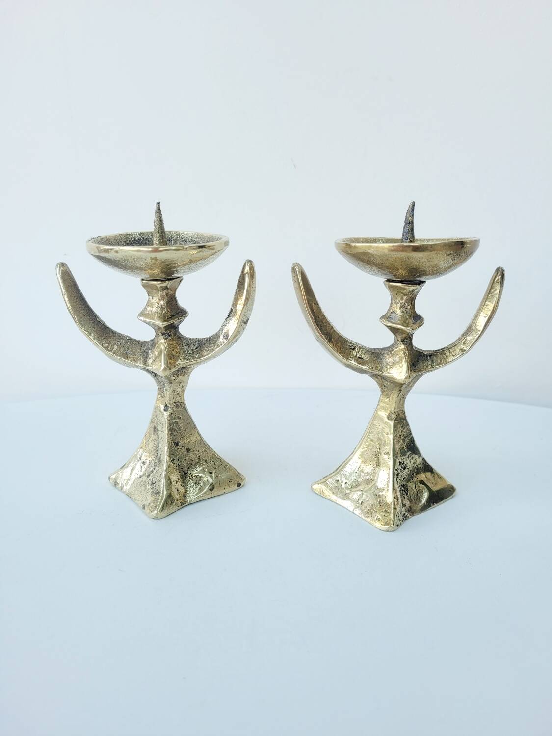 2 old candlesticks female model heavy brass