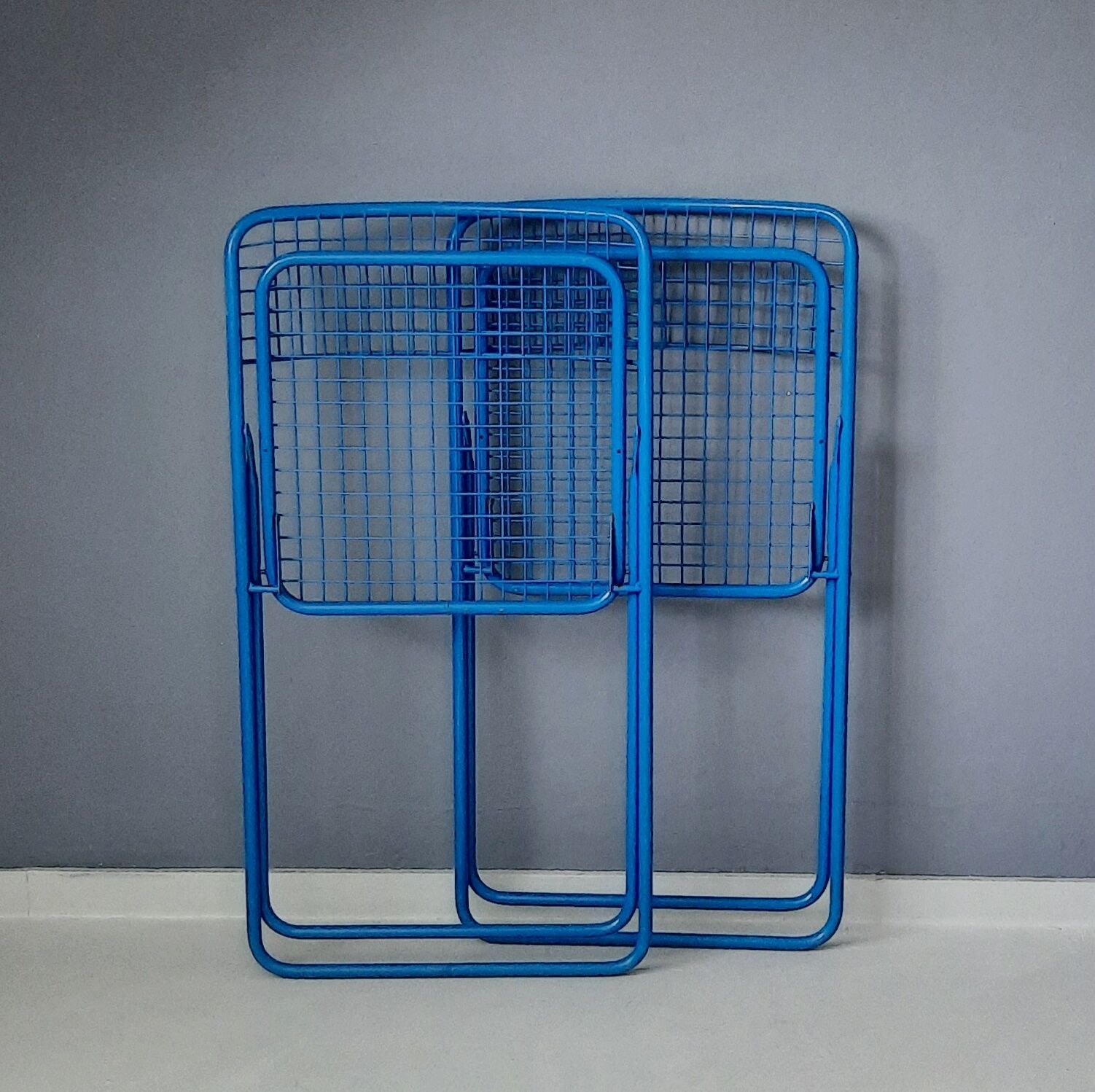 Set of 2 blue metal Rappen (Ted Net) folding chairs by Niels Gammelgaard for Ikea, 1980s