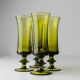 4 green Murano glass drinking glasses - mid-century Italian stemware, olive - 1970s retro cocktail set