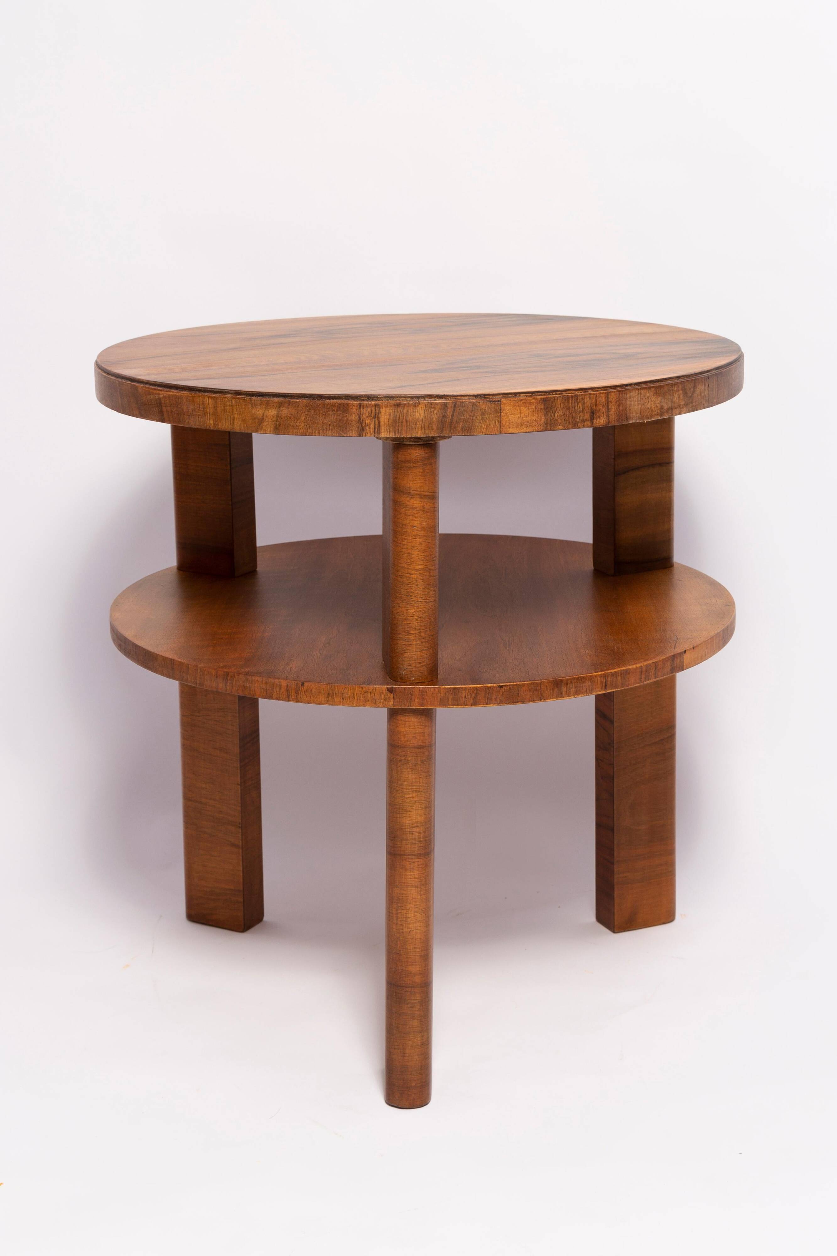 Mid-century modern coffee table, vintage, Art Deco, walnut wood, Poland, 1960s