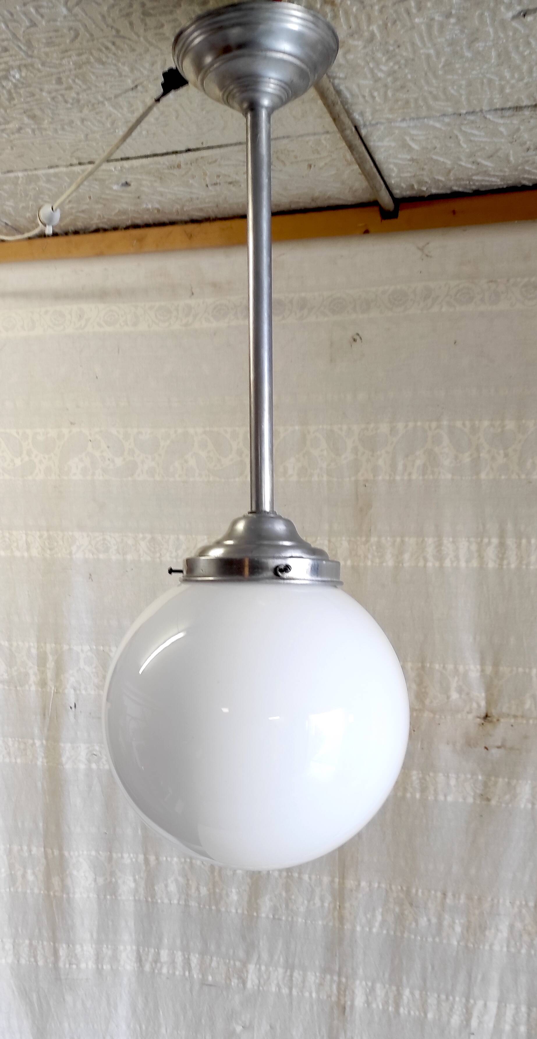 Opaline globe pendant light - mid-20th century