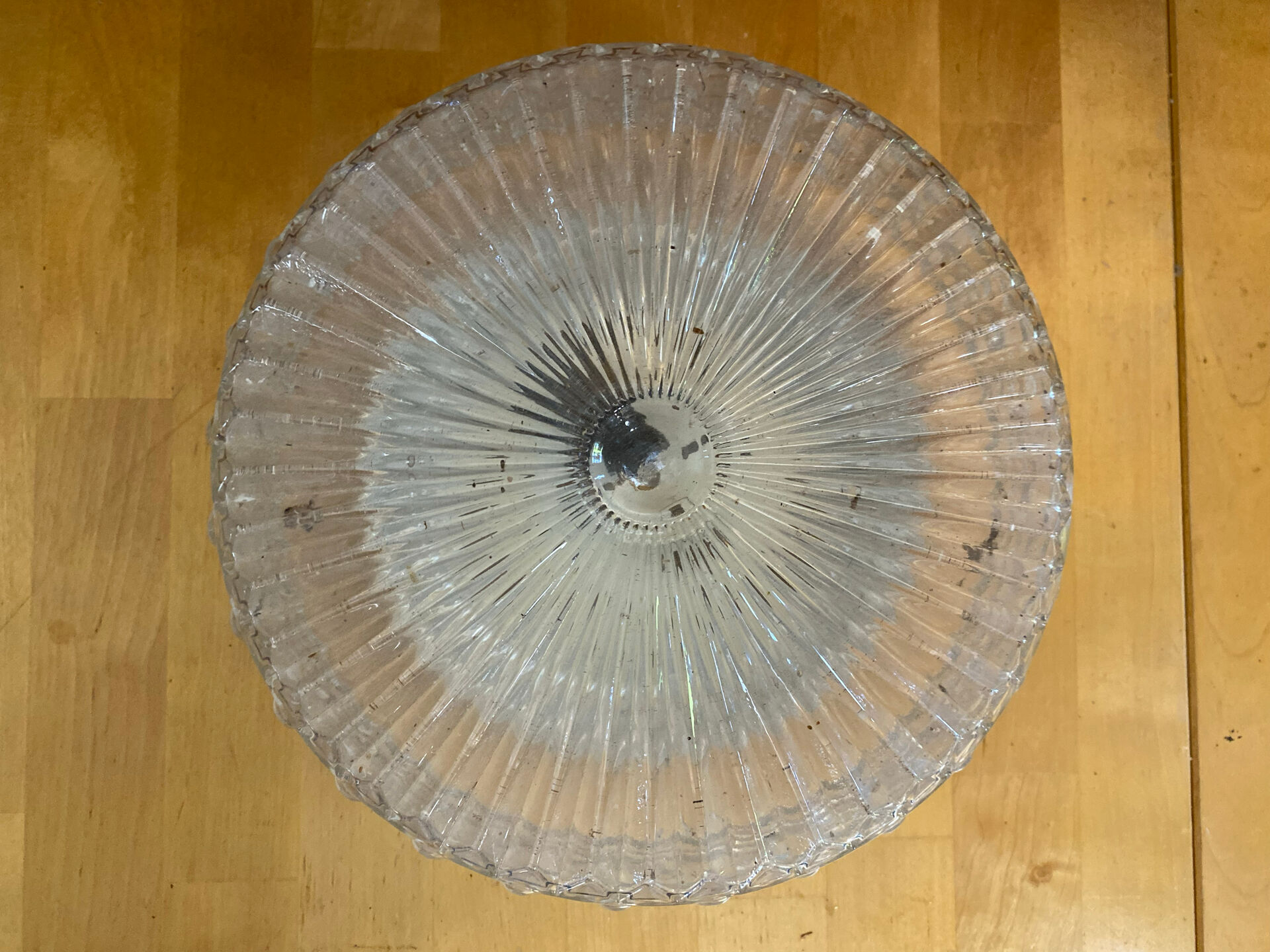 Vintage Black Metal Support + Moulded Glass Ceiling Light Fixture