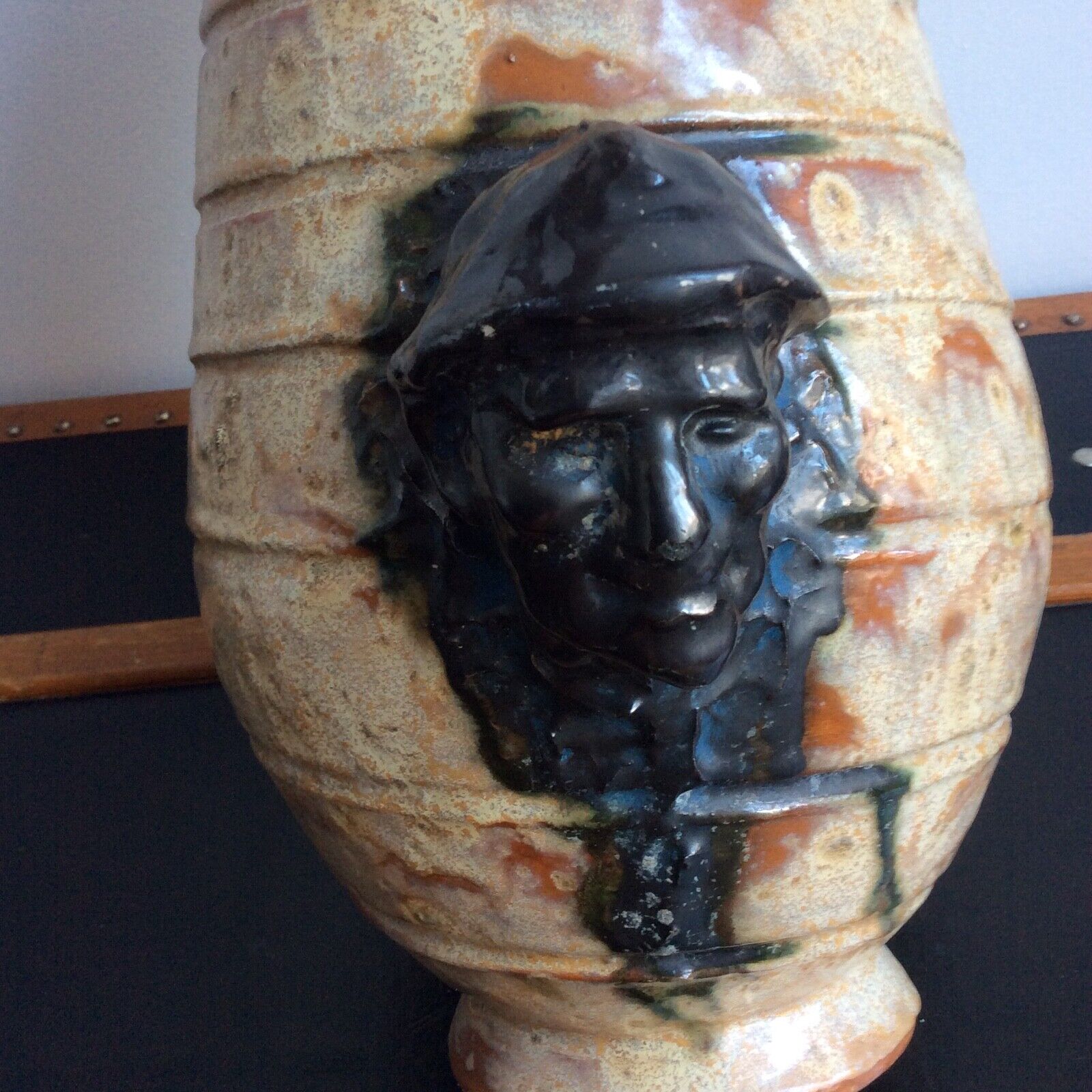 Large Vase Faces of Men in Sandstone Sylvain Sttublet Vintage Ceramic 1950