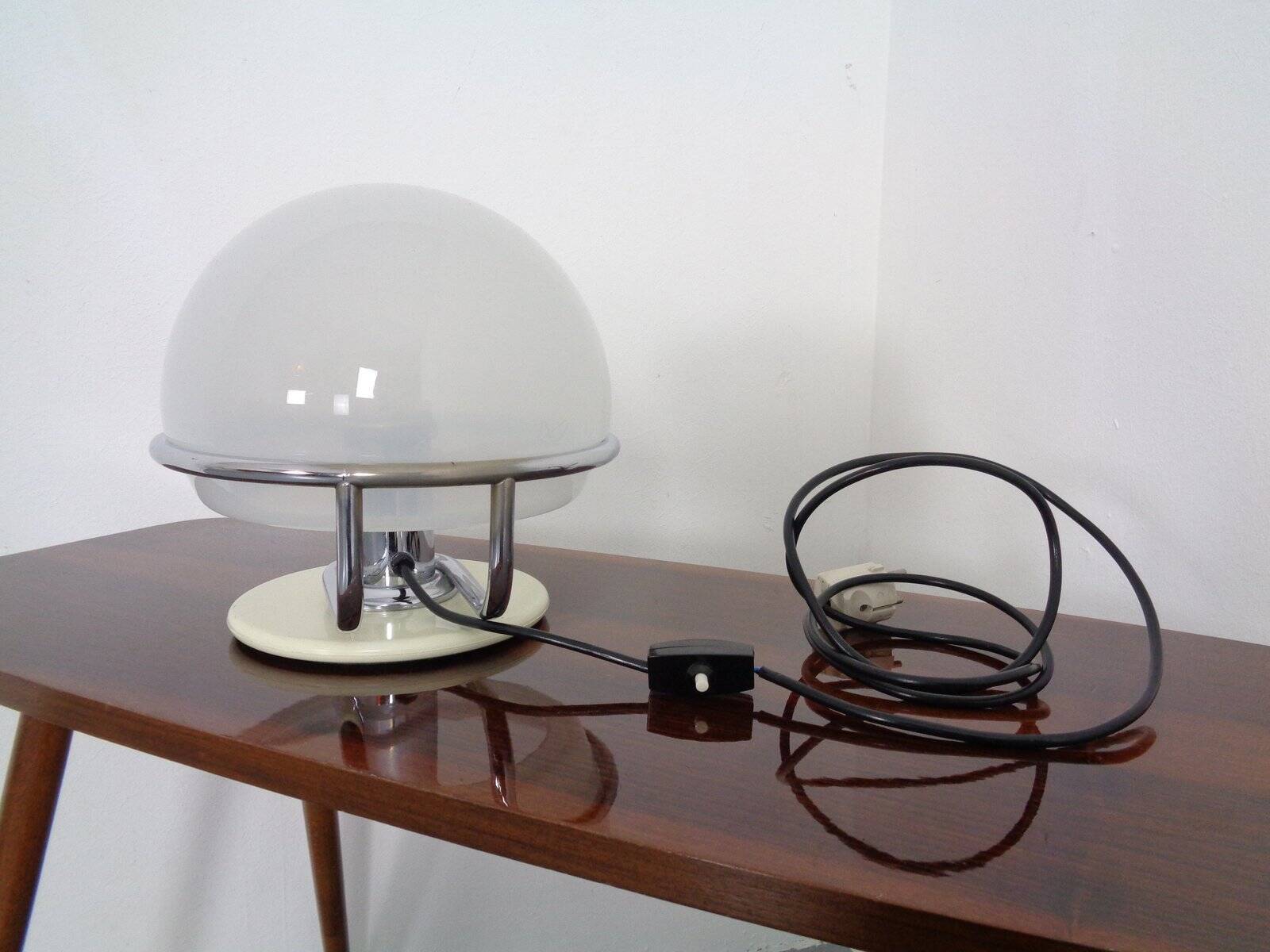 Italian Glass & Chromed Steel Table Lamp, 1960s