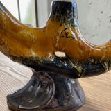 Vallauris black yellow ceramic candlestick