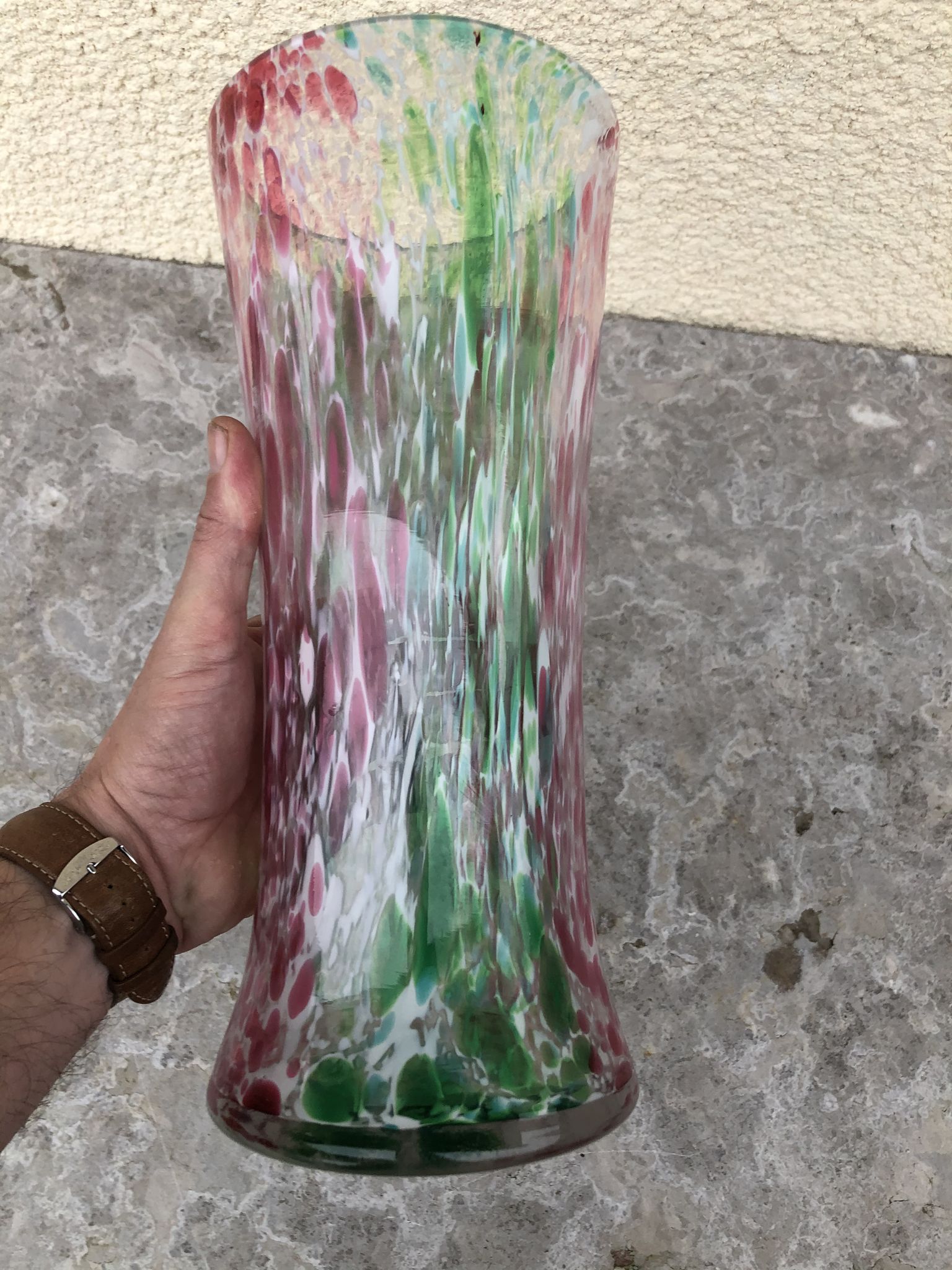 Large glass vase manufactured in Clichy around 1920 . Blown with cane