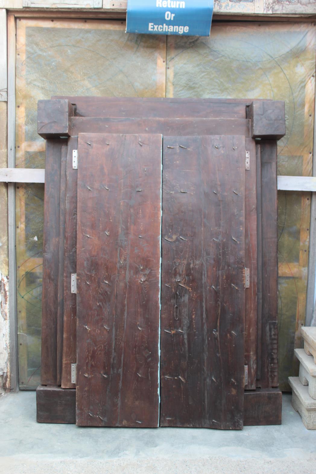 Old Indian door in old teak, piece and patina of origin