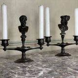 Pair of bronze candlesticks with a black patina in the antique style