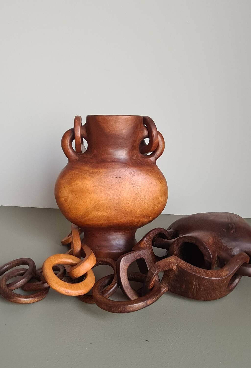 Hanging vase in solid wood carved / handcrafted / 1960