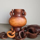 Hanging vase in solid wood carved / handcrafted / 1960