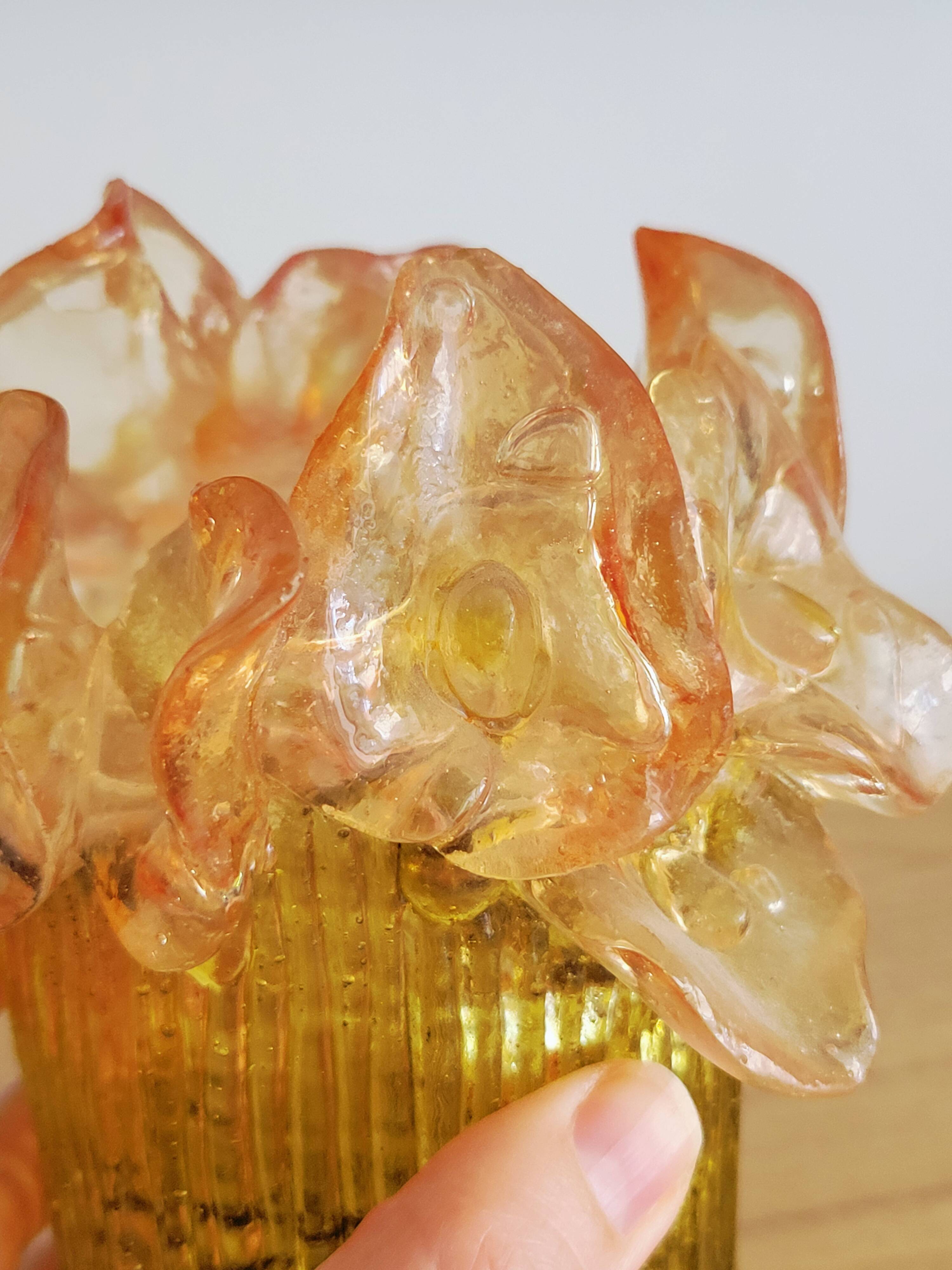 Vintage Transparent Resin Vase Brutalist Style Calla Lilies