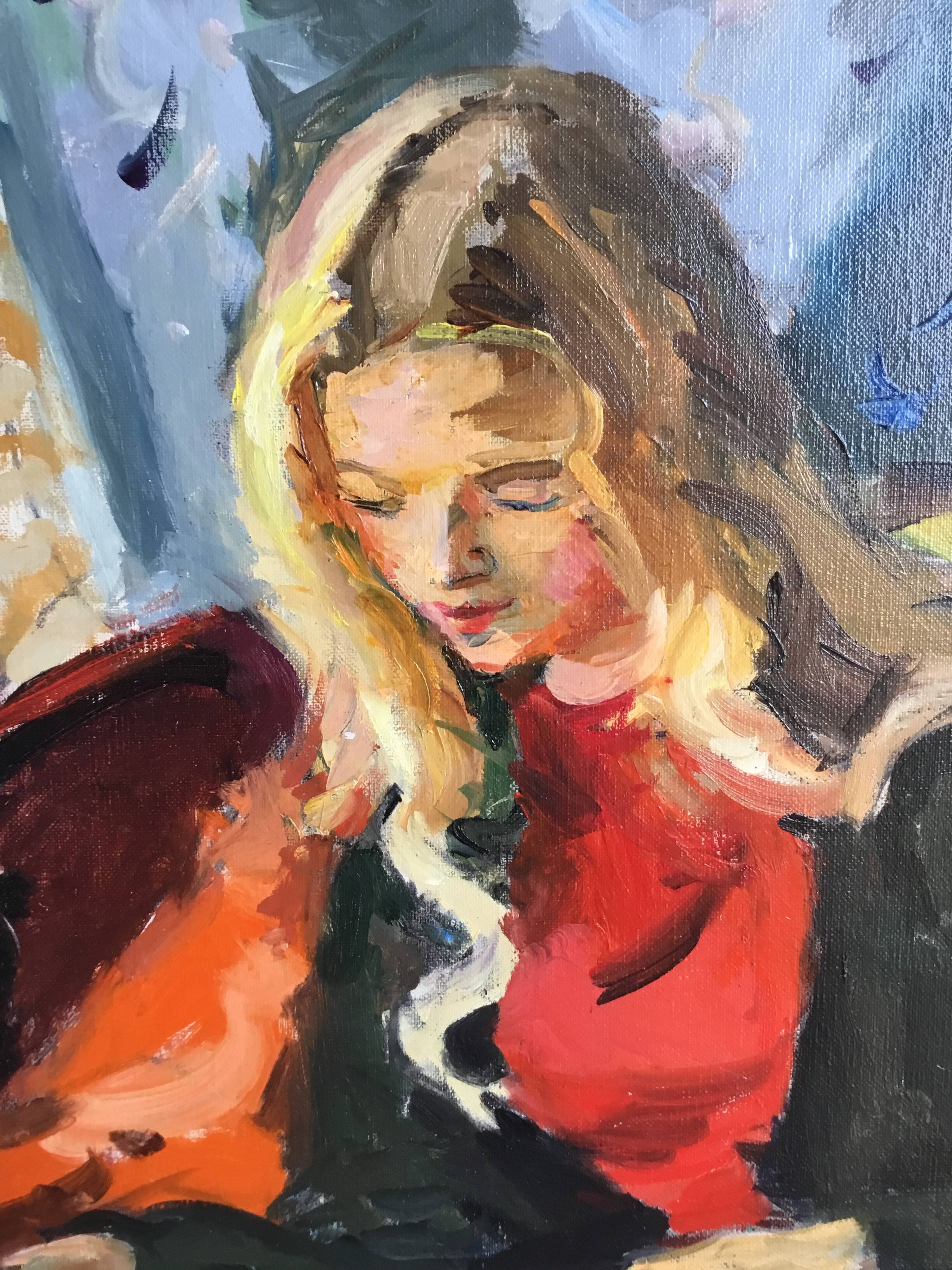 Pierre Cornu. 20th century. Portrait of a young woman reading. Oil on canvas