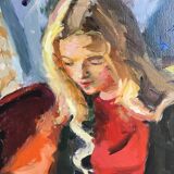 Pierre Cornu. 20th century. Portrait of a young woman reading. Oil on canvas