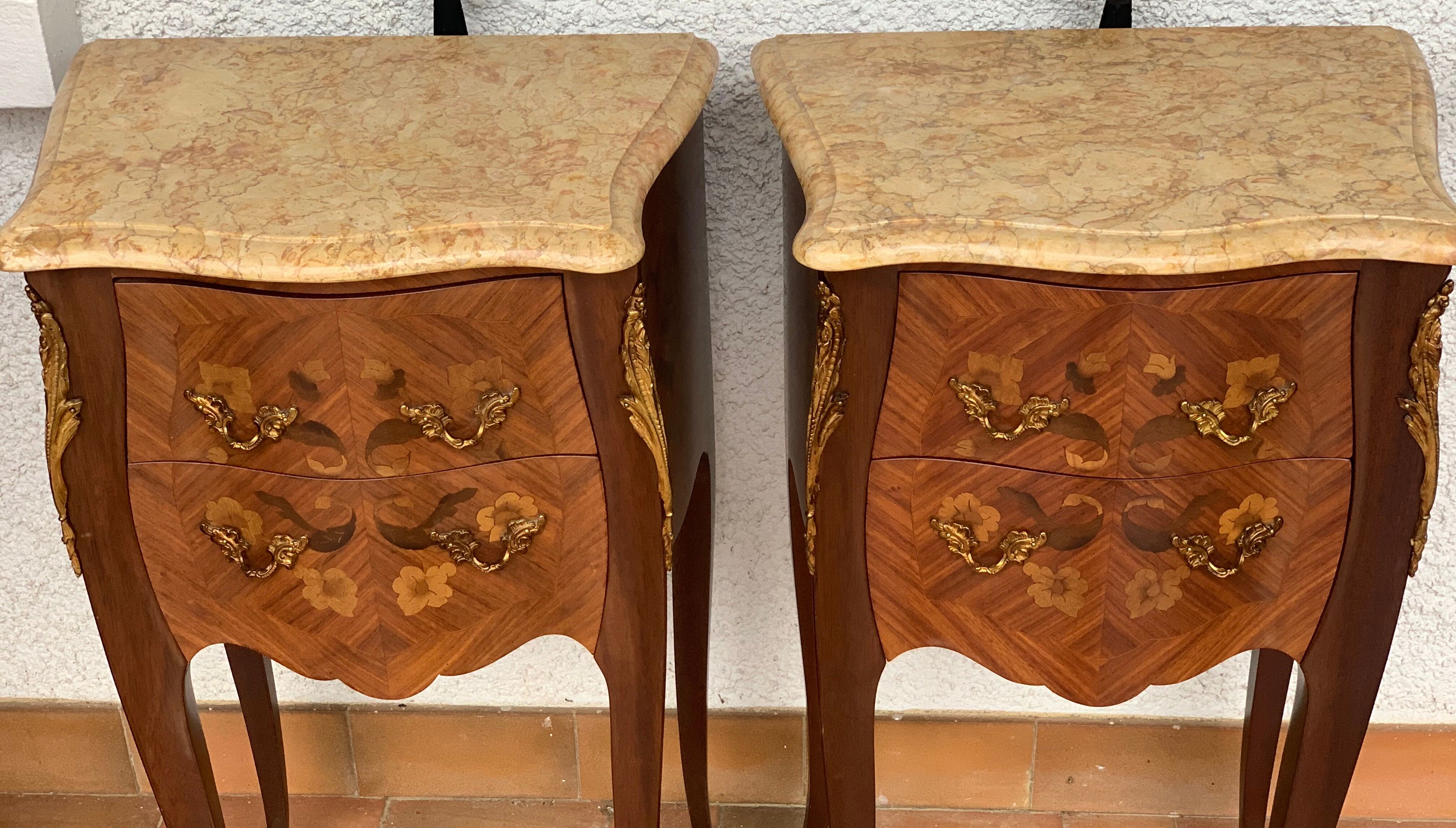 Pair of rosewood and marble bedsides